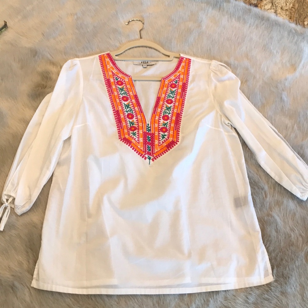Tibi Beautiful White Embriodered Tunic - Size 2